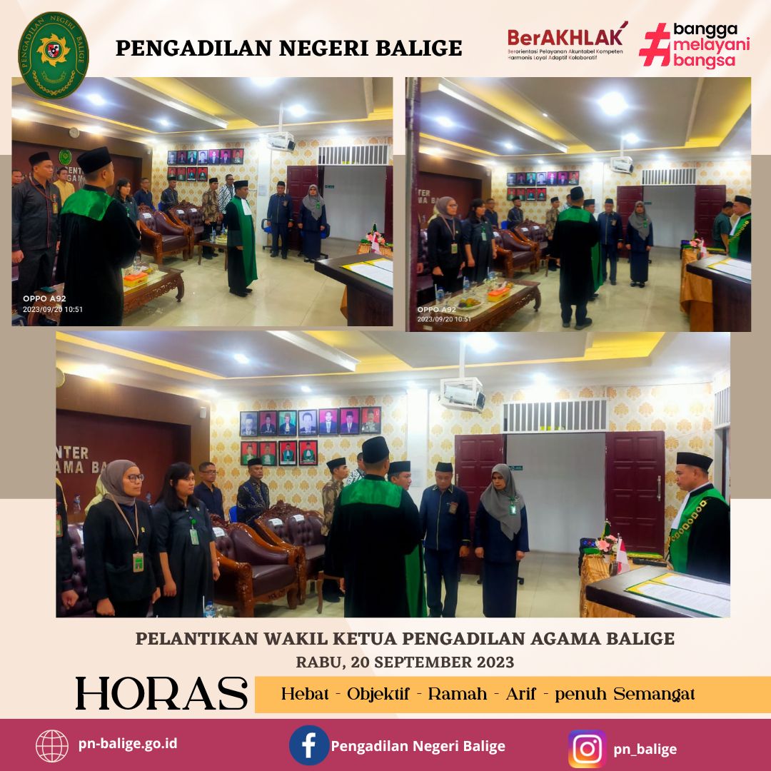 Pengadilan Negeri Balige menghadiri undangan Pelantikan dan Pengambilan Sumpah Jabatan Wakil Ketua Pengadilan Agama Balige. 